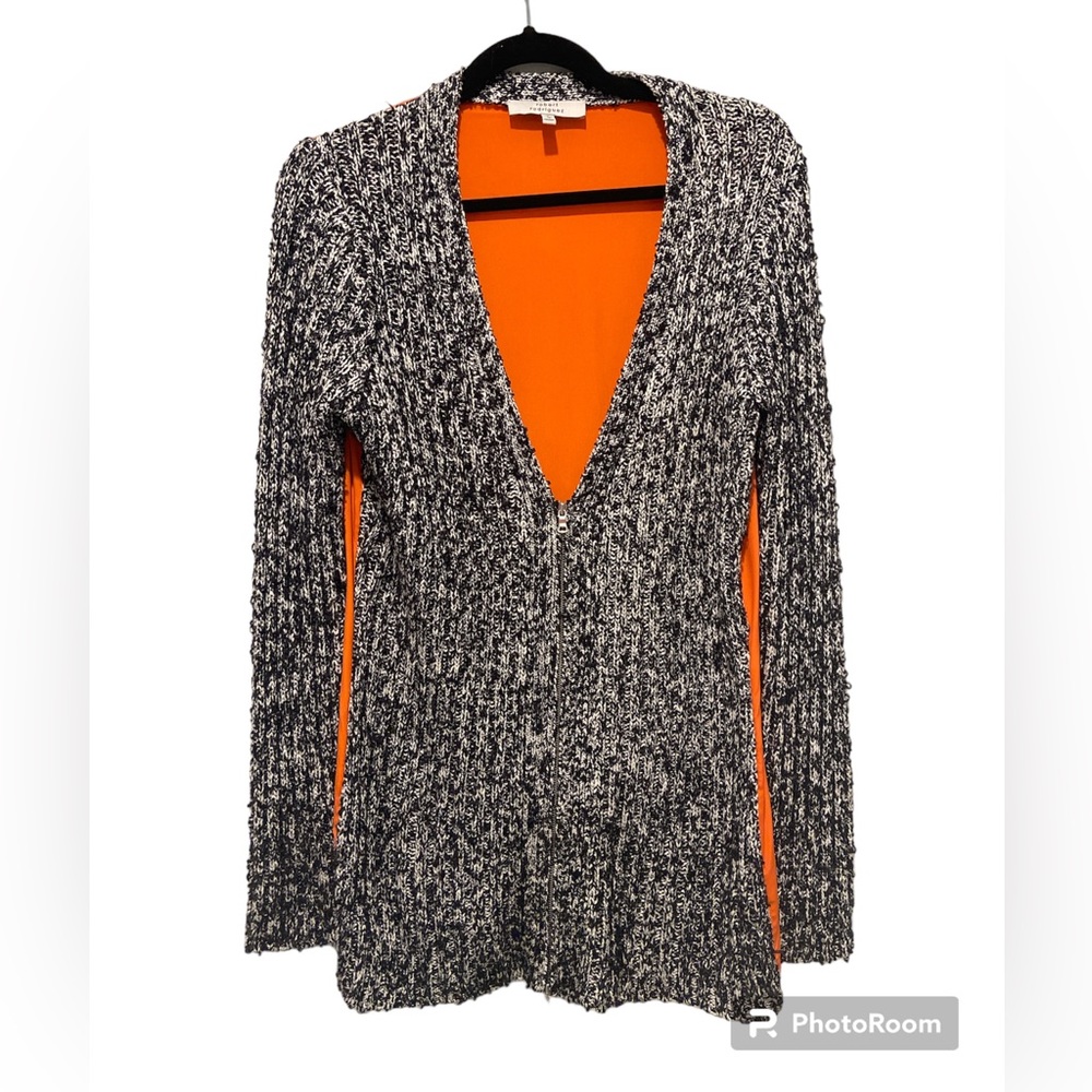 Robert Rodriguez Textured Knit Zipper Cardigan Silk Back Panel Size Small